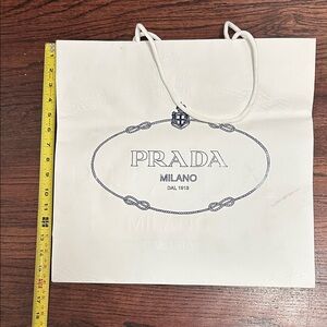 Prada White Shopping Bag with Navy Logo